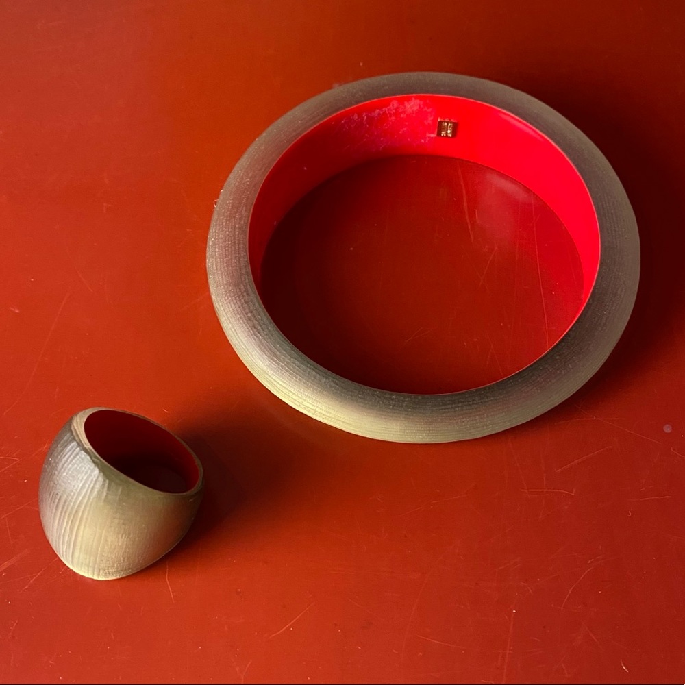 Alexis Bittar Gold/Red Lucite Ring and Bangle